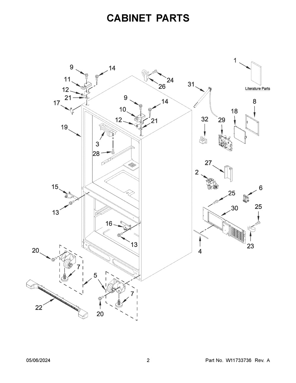 Cabinet Parts Diagram and Parts List for WRF540CWHZ12  Whirlpool Refrigerator