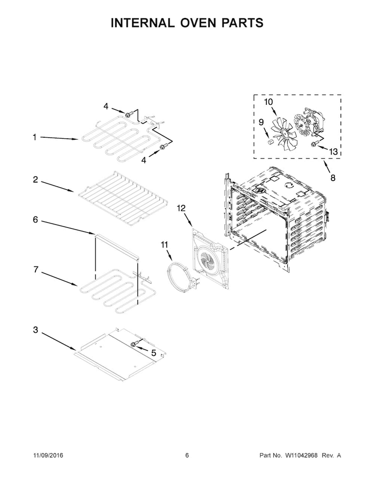 Internal Oven Parts Diagram and Parts List for WOS92EC0AE04  Whirlpool Wall Oven