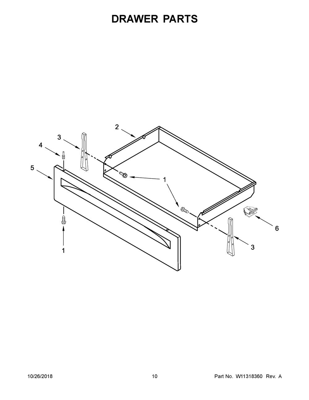 Drawer Parts Diagram and Parts List for YIES360GW0  Whirlpool Range