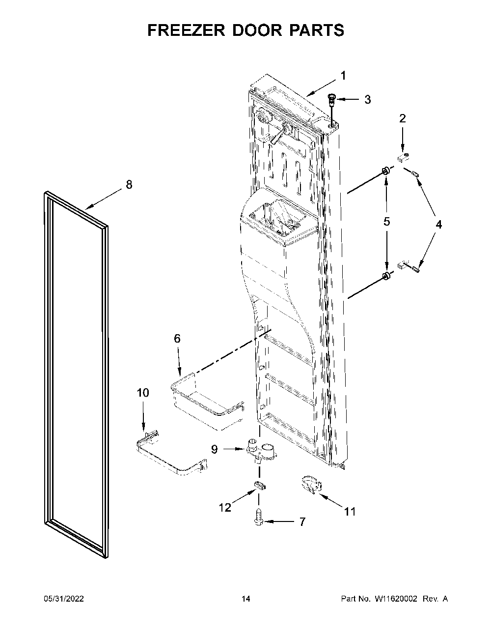 Freezer Door Parts Diagram and Parts List for KRSC703HPS04  KitchenAid Refrigerator