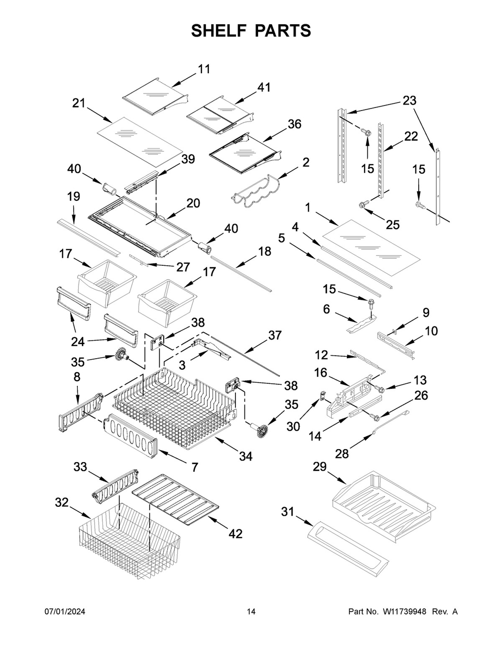 08 - Shelf Parts Diagram and Parts List for KRFF305EBS08  Whirlpool Refrigerator
