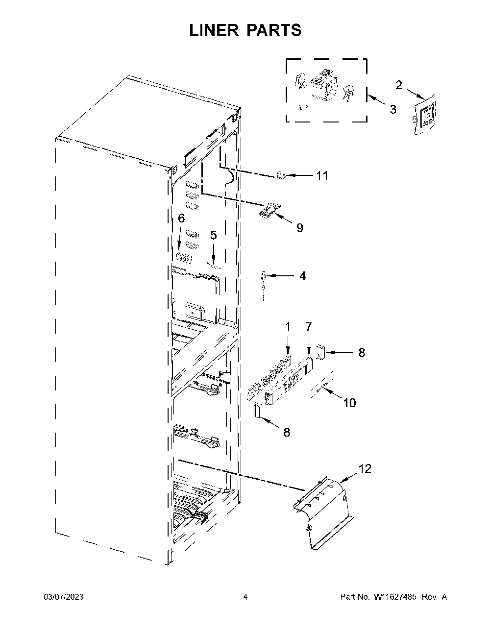 Liner Parts Diagram and Parts List for KBBX104EPA03  KitchenAid Refrigerator