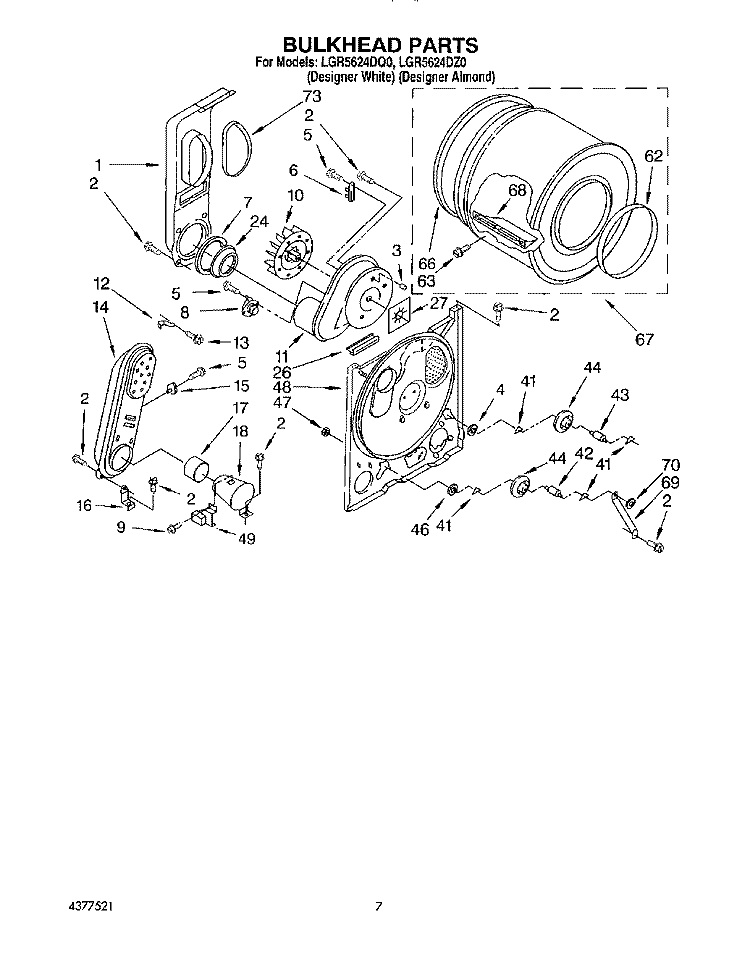 BULKHEAD Diagram and Parts List for LGR5624DZ0  Whirlpool Dryer