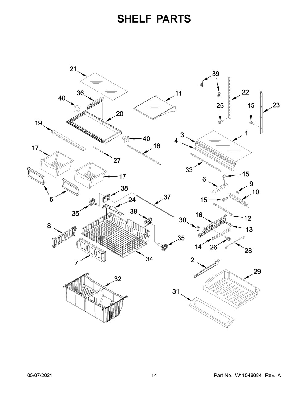 Shelf Parts Diagram and Parts List for WRF532SMHZ06  Whirlpool Refrigerator