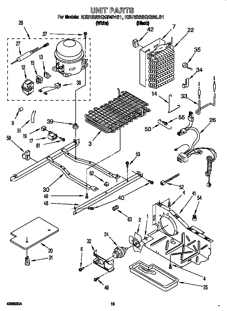Unit Diagram and Parts List for KSRS22QGBL0  KitchenAid Refrigerator