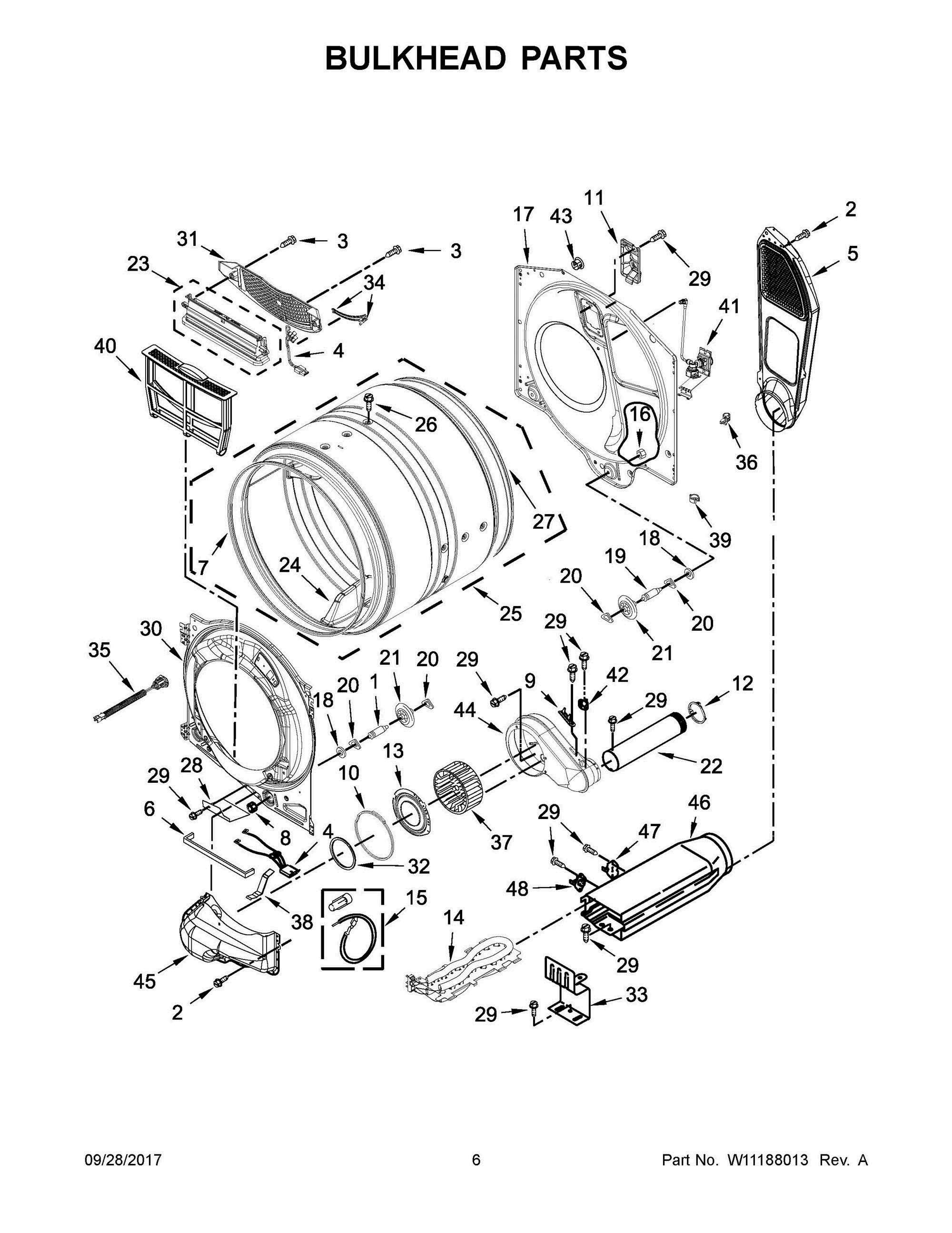 04 - BULKHEAD PARTS Diagram and Parts List for YMED8200FC1  Whirlpool Dryer