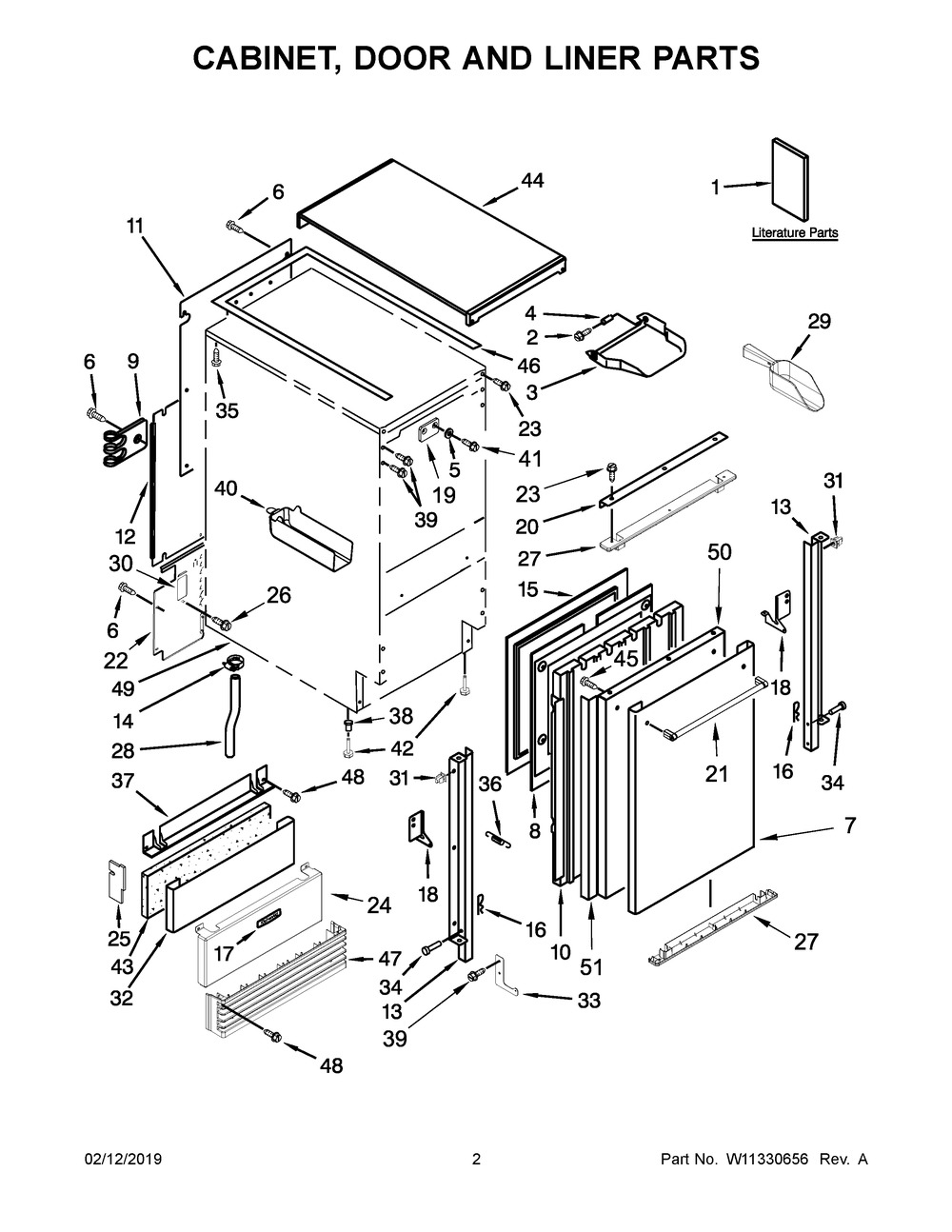 Cabinet, Door And Liner Parts Diagram and Parts List for KUIO338HSS00  Whirlpool Ice Maker