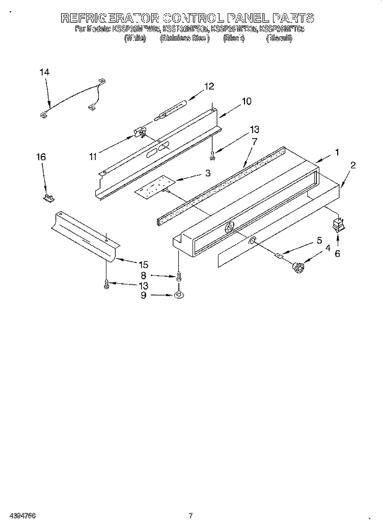 REFRIGERATOR CONTROL PANEL Diagram and Parts List for KSSP36MFT05  KitchenAid Refrigerator