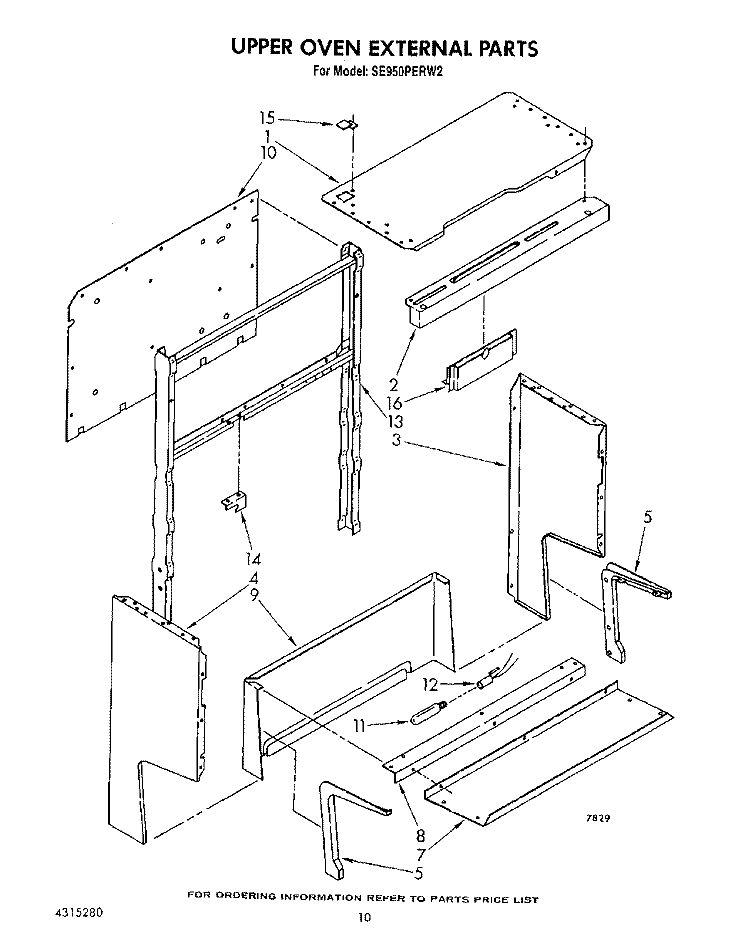 UPPER OVEN EXTERNAL Diagram and Parts List for SE950PERW2  Whirlpool Range