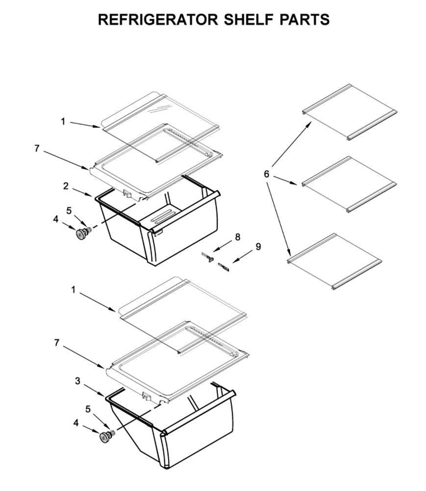 Refrigerator Shelf Parts Diagram and Parts List for 10650049713  Kenmore Refrigerator
