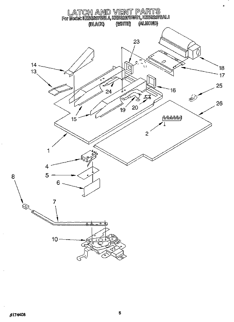 LATCH AND VENT Diagram and Parts List for KEBS207BBL1  KitchenAid Wall Oven