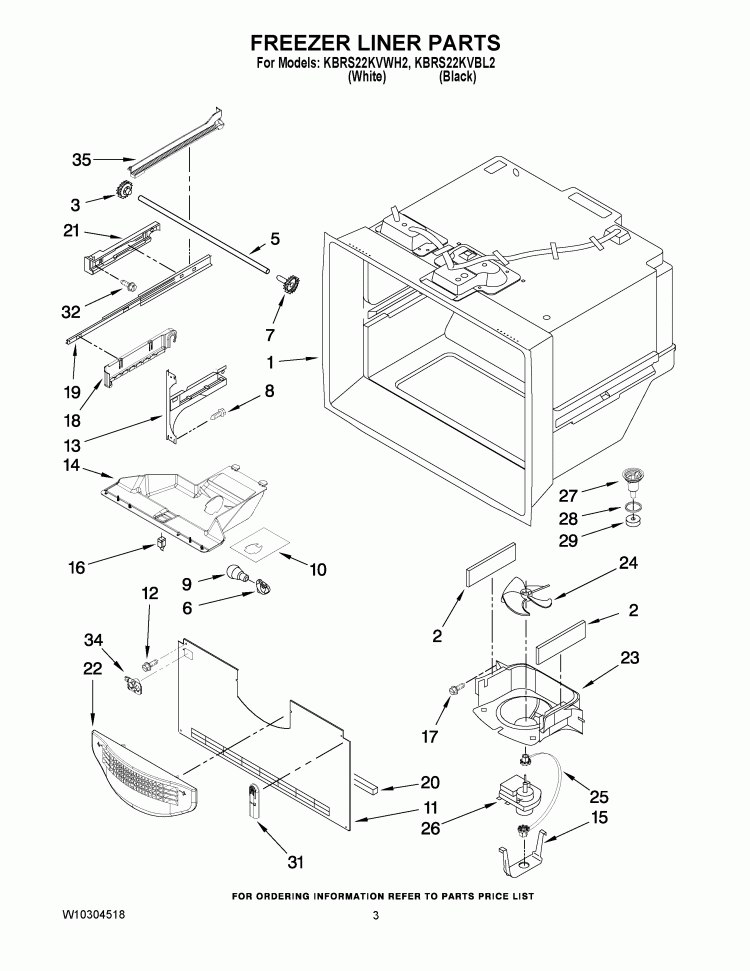 FREEZER LINER PARTS Diagram and Parts List for KBRS22KVWH2  KitchenAid Refrigerator
