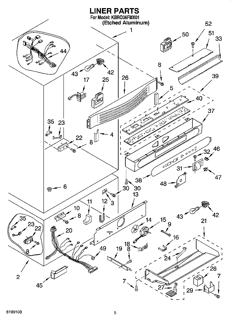 LINER PARTS Diagram and Parts List for KBRO36FMX01  KitchenAid Refrigerator