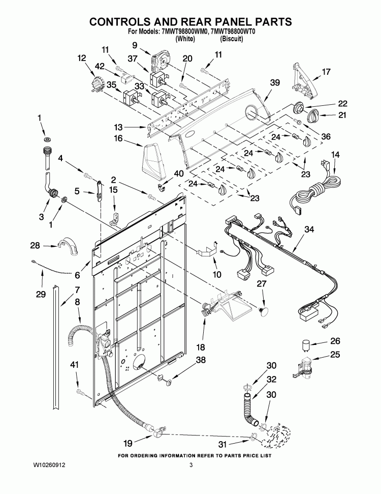 CONTROLS AND REAR PANEL PARTS Diagram and Parts List for 7MWT98800WM0  Whirlpool Washer