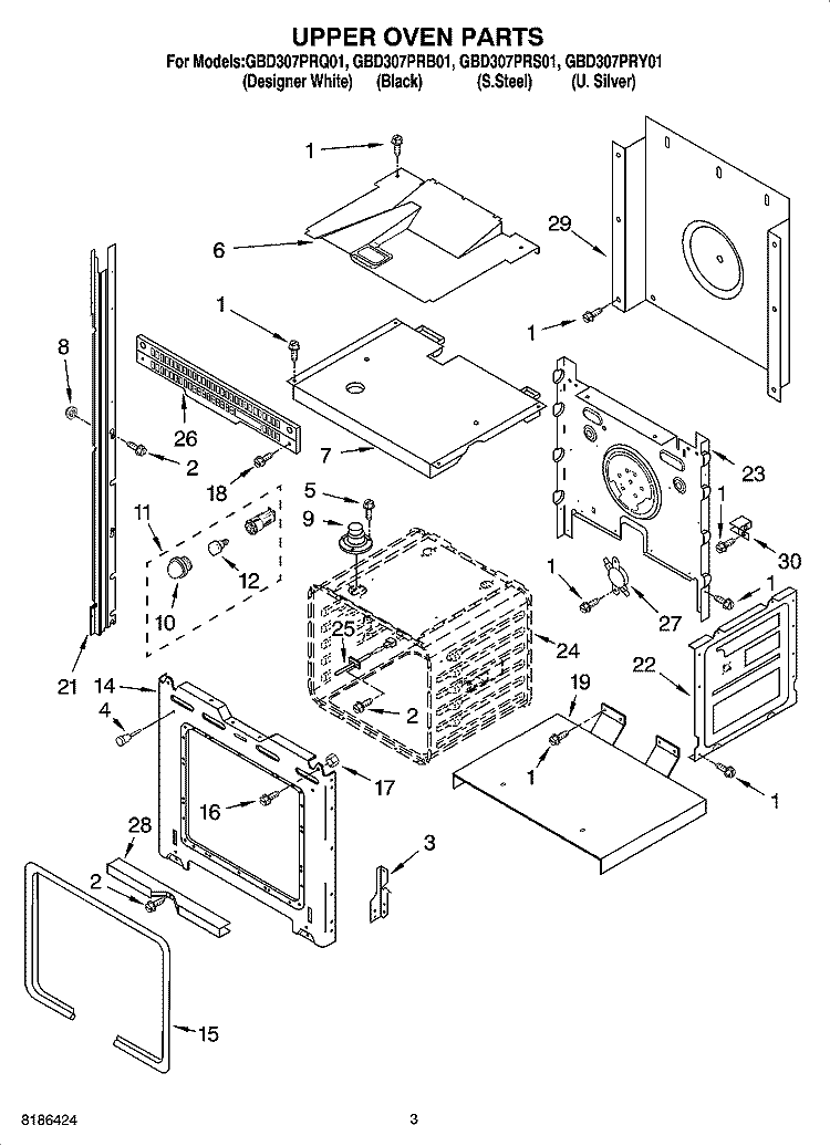 UPPER OVEN PARTS Diagram and Parts List for GBD307PRB01  Whirlpool Wall Oven