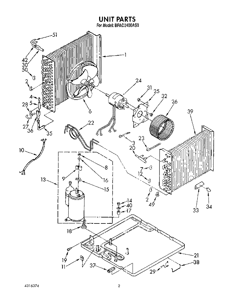 UNIT, LITERATURE Diagram and Parts List for BPAC2400AS0  KitchenAid Air Conditioner