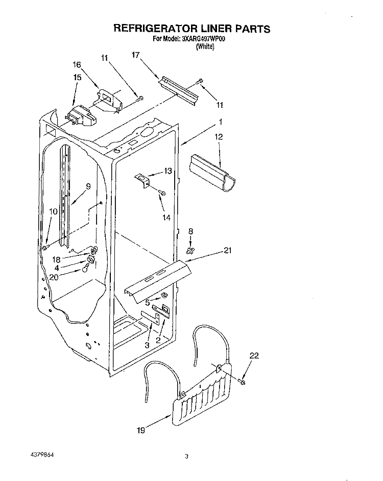 REFRIGERATOR LINER Diagram and Parts List for 3XARG497WP00  Whirlpool Refrigerator