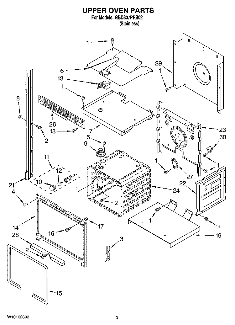 UPPER OVEN PARTS Diagram and Parts List for GBD307PRS02  Whirlpool Wall Oven