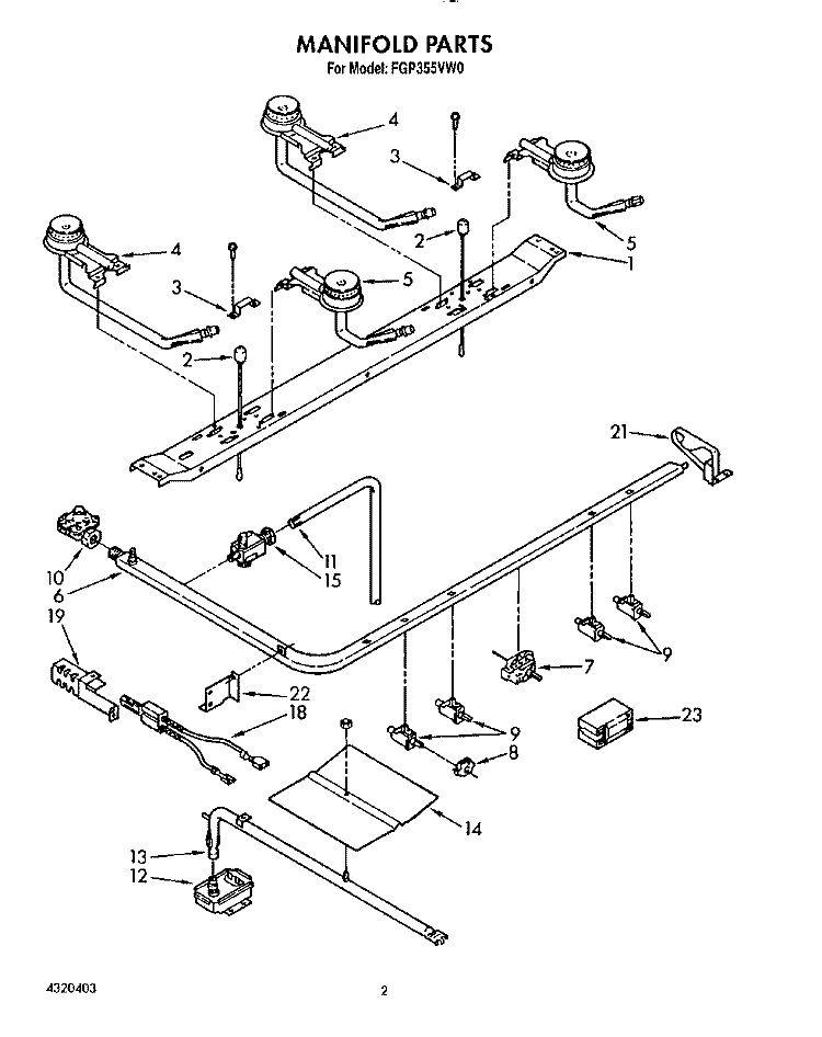 MANIFOLD Diagram and Parts List for FGP355VL0  Whirlpool Range