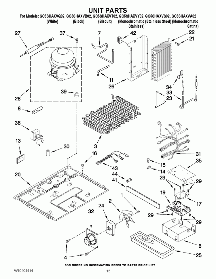 UNIT PARTS Diagram and Parts List for GC5SHAXVT02  Whirlpool Refrigerator