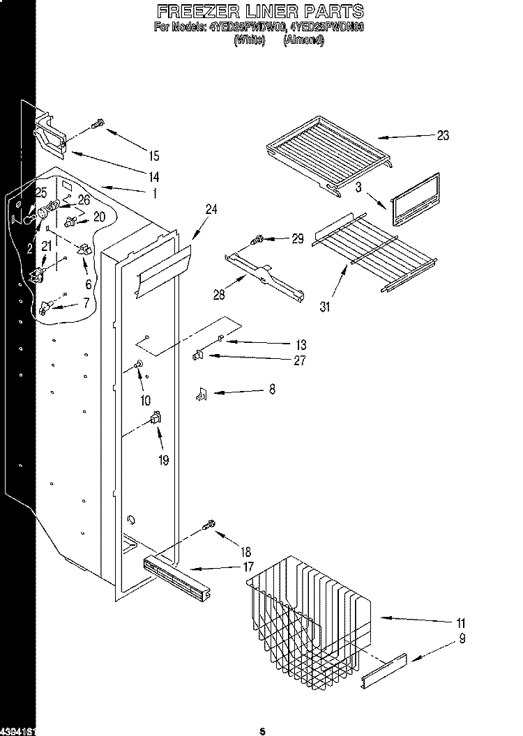 FREEZER LINER Diagram and Parts List for 4YED25PWDN00  Whirlpool Refrigerator