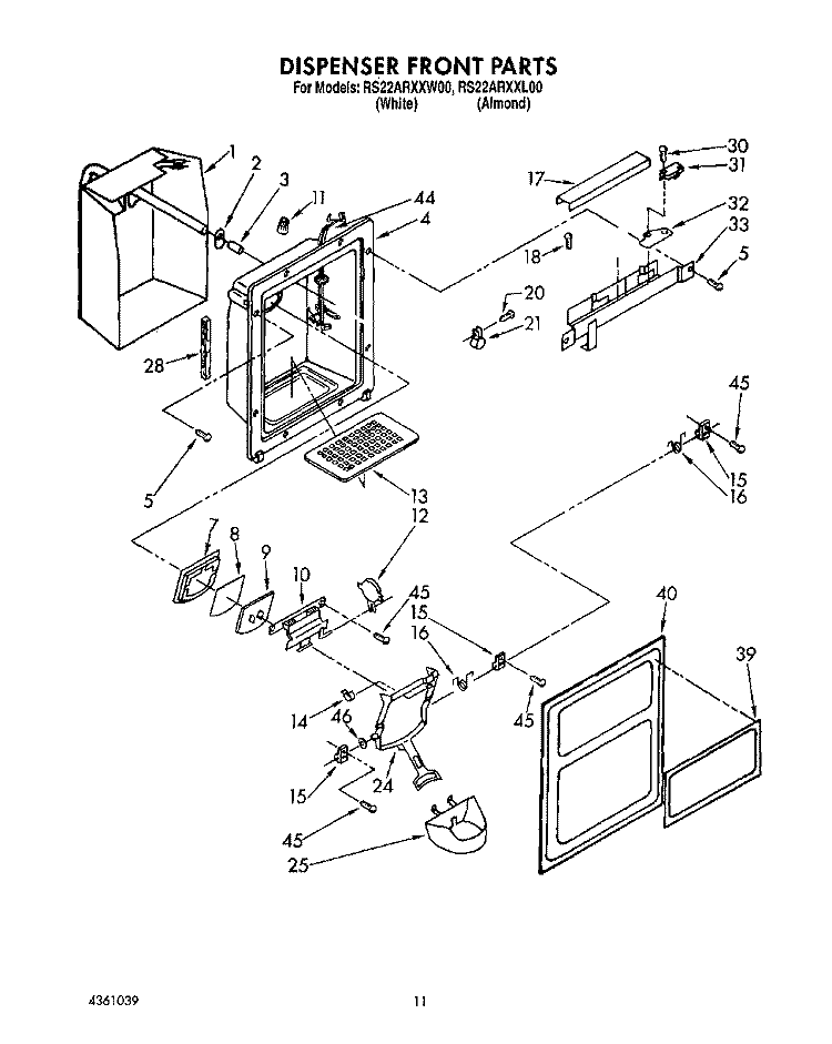 DISPENSER FRONT Diagram and Parts List for RS22ARXXW00  Roper Refrigerator