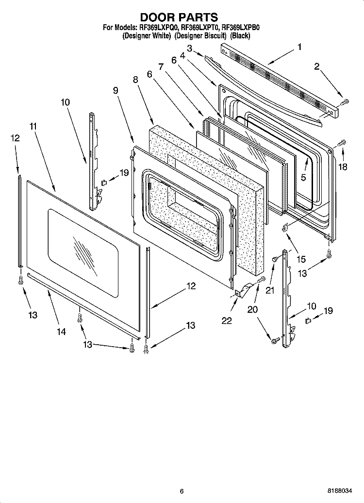 DOOR PARTS, OPTIONAL PARTS Diagram and Parts List for RF369LXPB0  Whirlpool Range