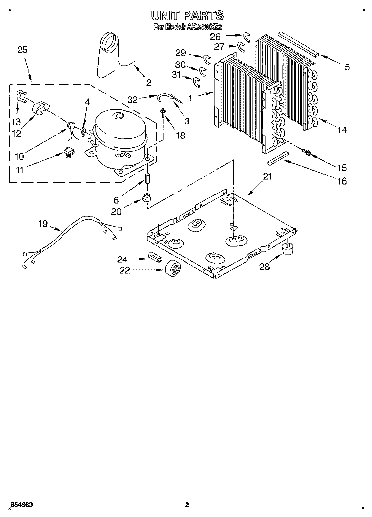 SECTION Diagram and Parts List for AK2500XZ2  Whirlpool Dehumidifier