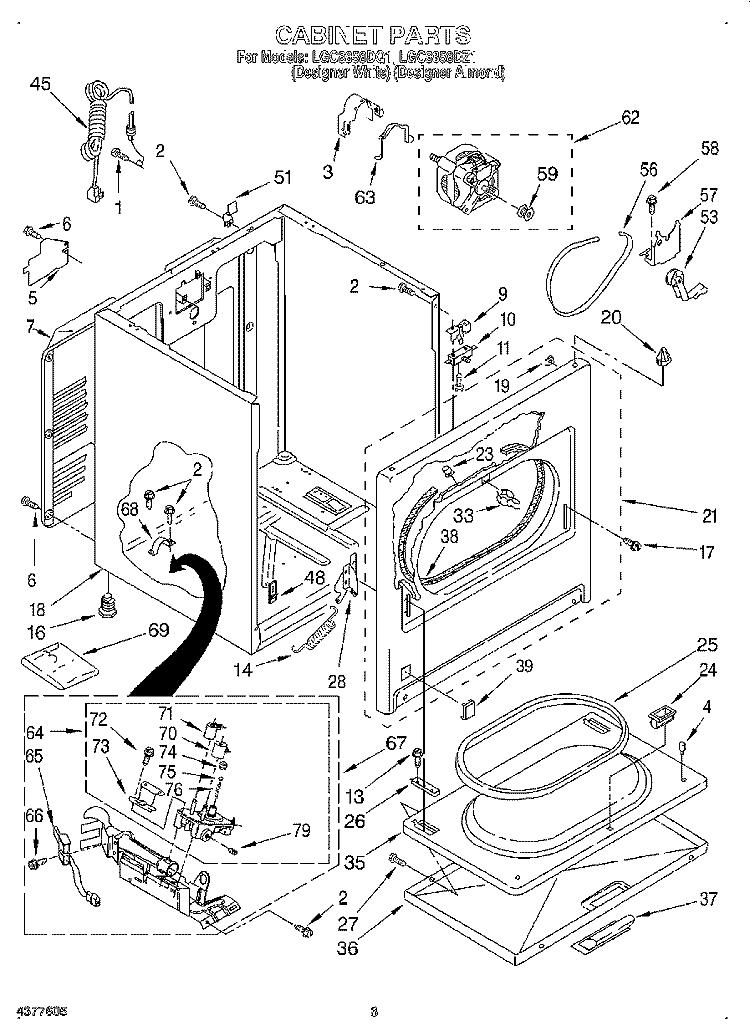 CABINET Diagram and Parts List for LGC8858DQ1  Whirlpool Dryer