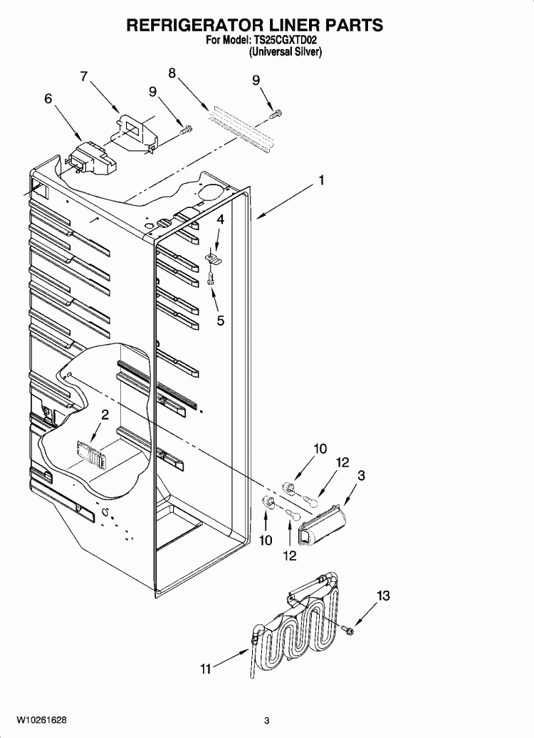 REFRIGERATOR LINER PARTS Diagram and Parts List for TS25CGXTD02  Estate Refrigerator