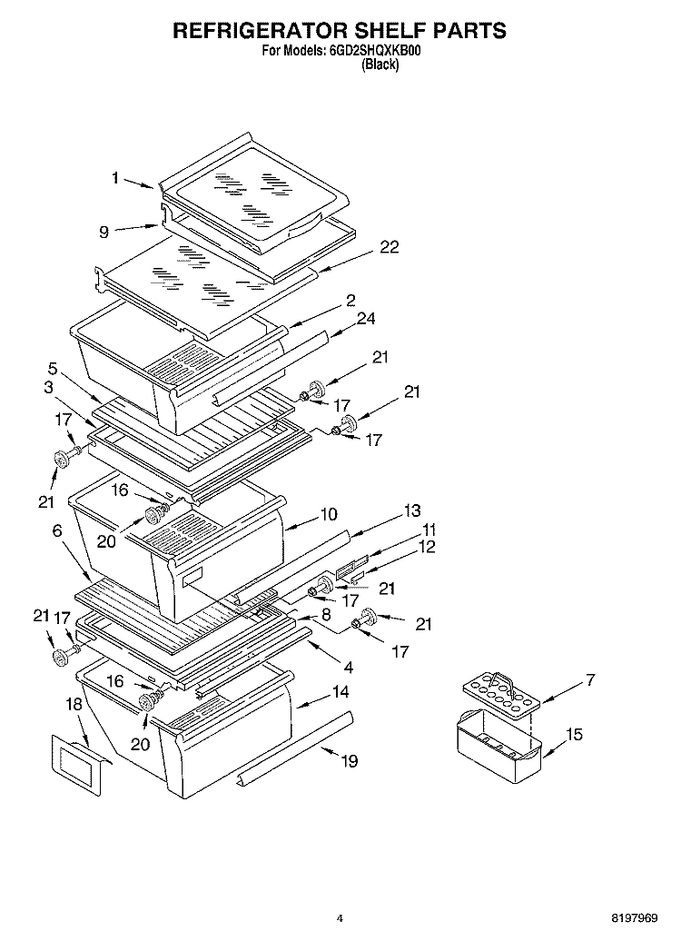 REFRIGERATOR SHELF Diagram and Parts List for 6GD2SHQXKB00  Whirlpool Refrigerator