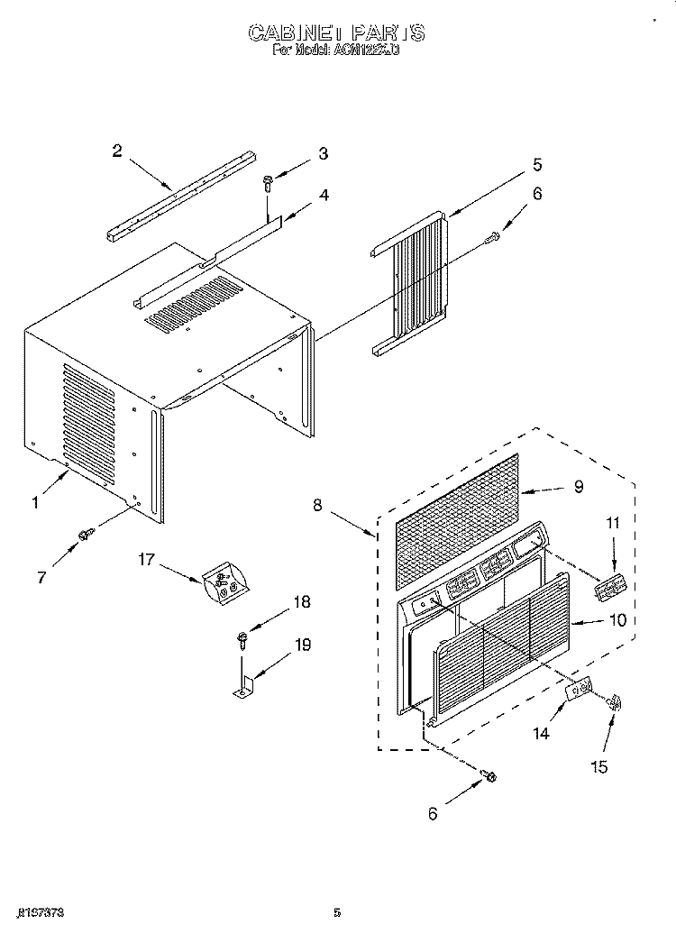 CABINET Diagram and Parts List for ACM122XJ0  Whirlpool Air Conditioner