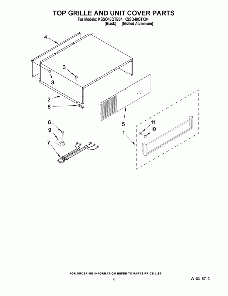 TOP GRILLE AND UNIT COVER PARTS Diagram and Parts List for KSSO48QTB04  KitchenAid Refrigerator
