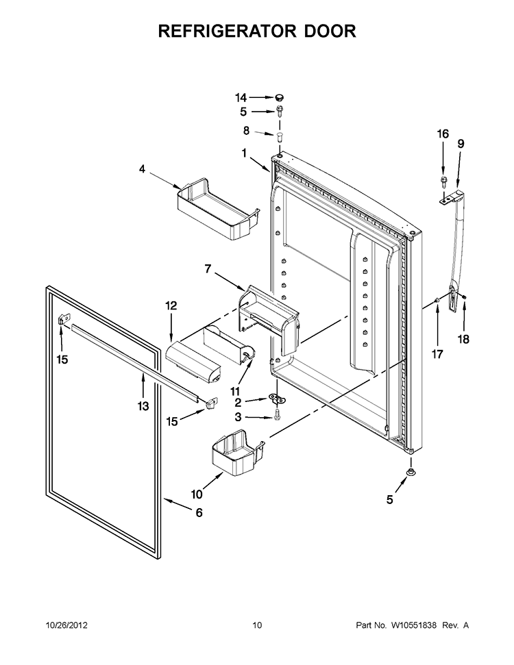 REFRIGERATOR DOOR Diagram and Parts List for 5VWT51SFYF00  Whirlpool Refrigerator