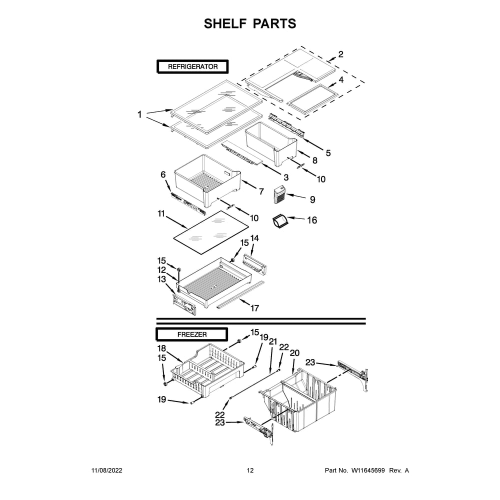 Shelf Diagram and Parts List for WRF560SEHZ03  Whirlpool Refrigerator