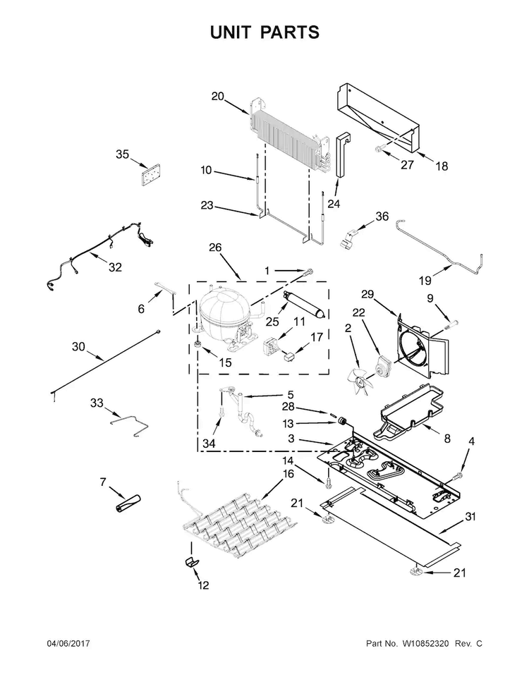 Unit Parts Diagram and Parts List for WRF736SDAB14  Whirlpool Refrigerator