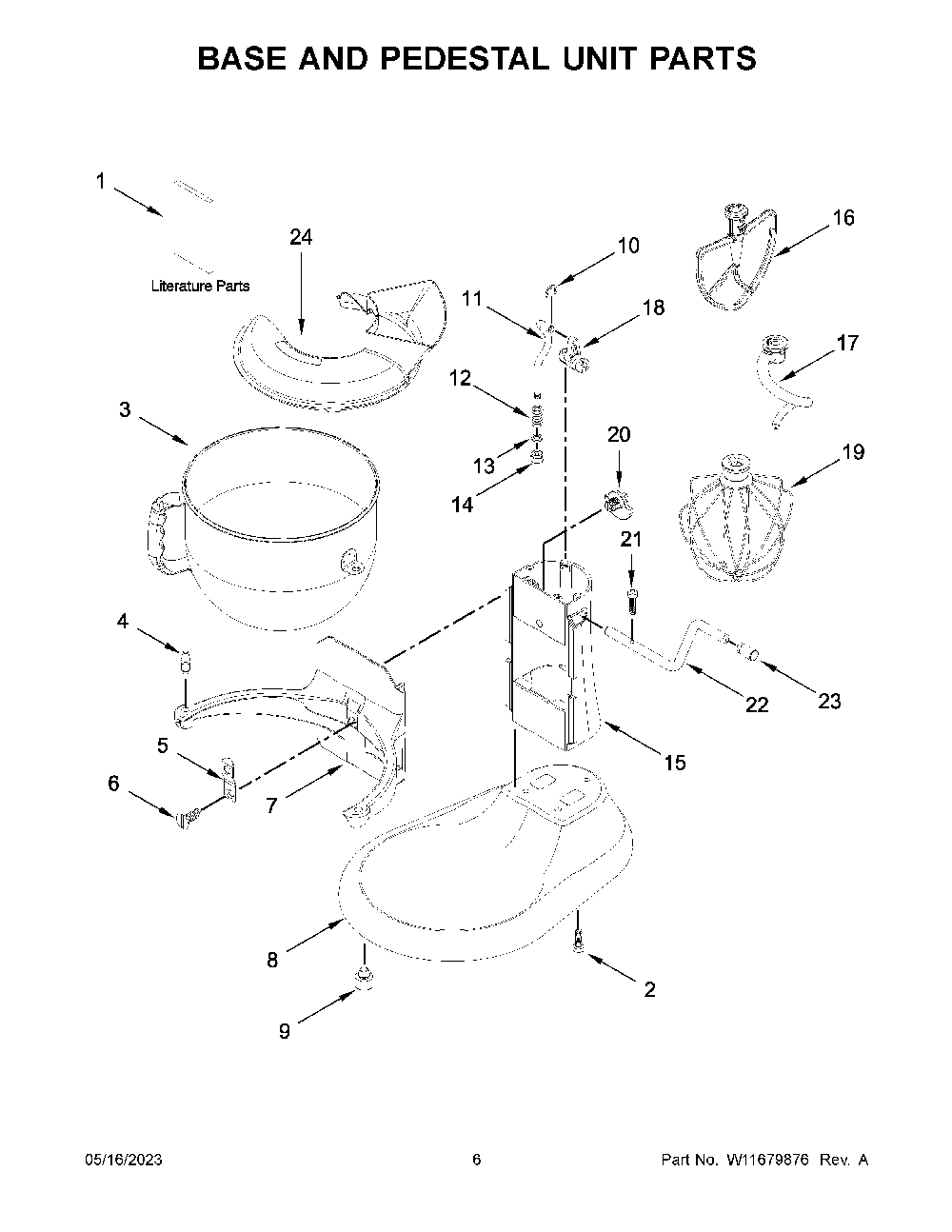 Base And Pedestal Unit Parts Diagram and Parts List for 5KSM60SPXTWH0  KitchenAid Mixer