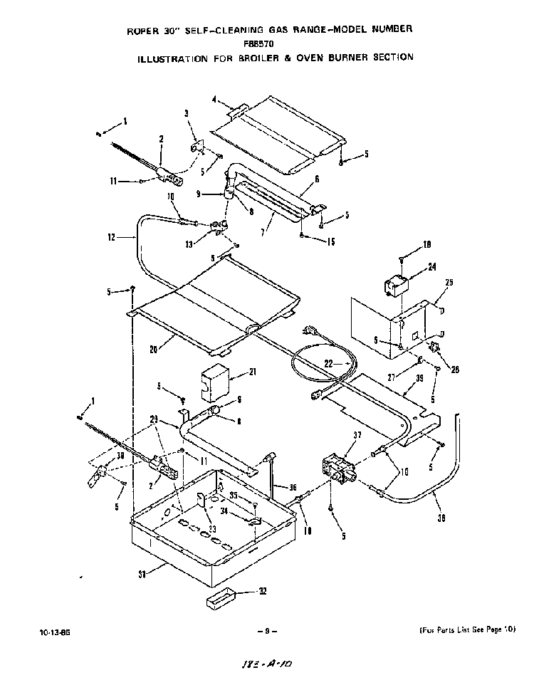 Broiler And Oven Burner Diagram and Parts List for F8857*0  Roper Range