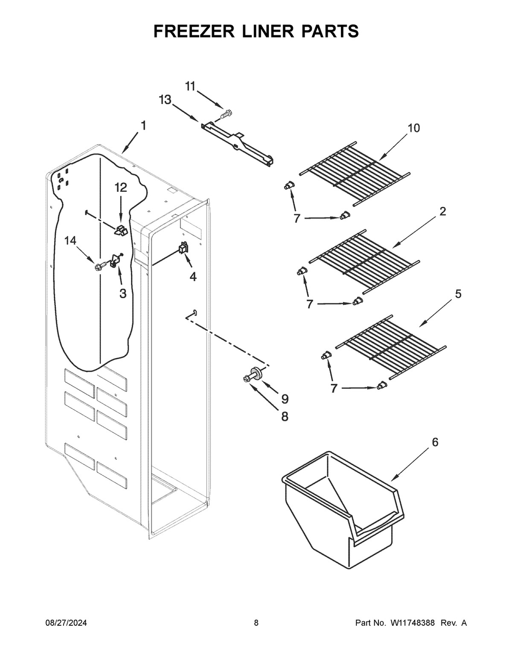 05 - Freezer Liner Parts Diagram and Parts List for WRS331SDHB07  Whirlpool Refrigerator