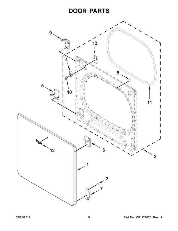 05 - Door Parts Diagram and Parts List for WGD8500DC4  Whirlpool Dryer