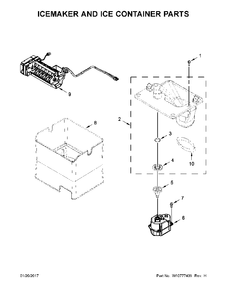 Icemaker And Ice Container Parts Diagram and Parts List for KRMF706EBS00  KitchenAid Refrigerator