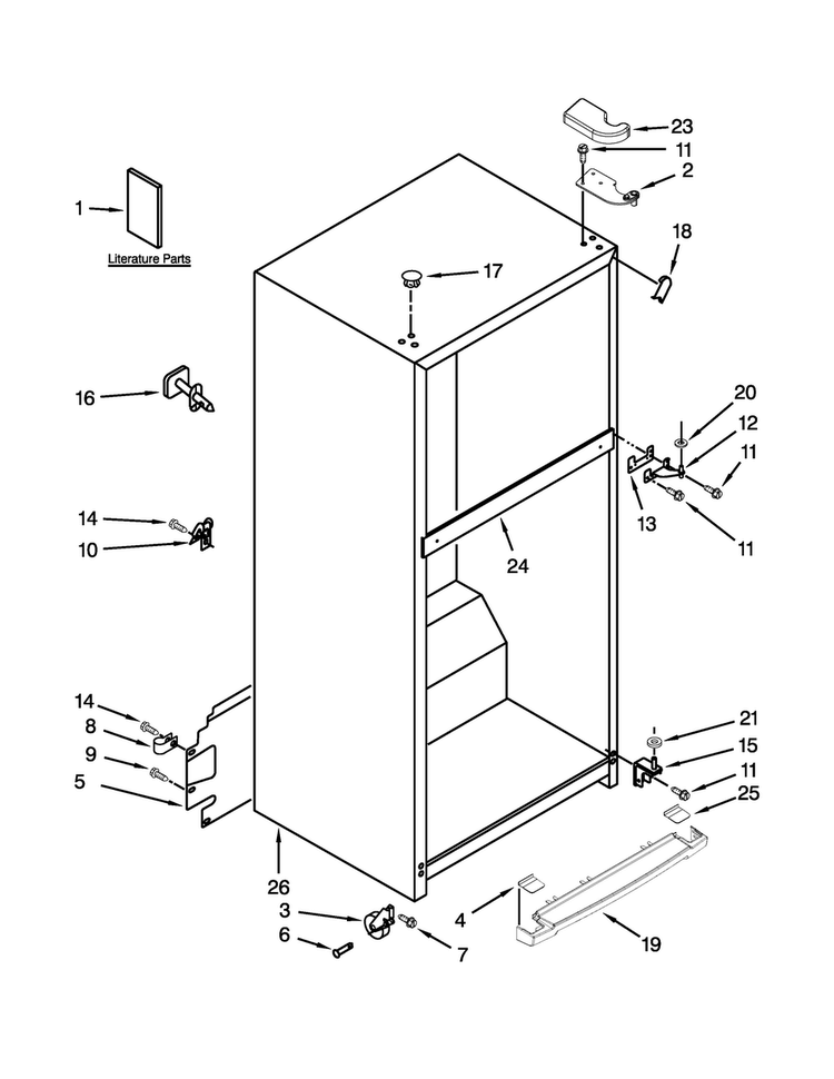 Cabinet Parts Diagram and Parts List for WRT351SFTF00  Whirlpool Refrigerator