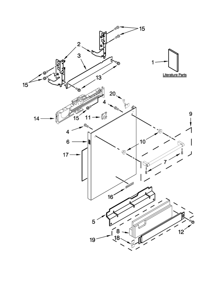 Door And Panel Parts Diagram and Parts List for KDTM354ESS0  KitchenAid Dishwasher