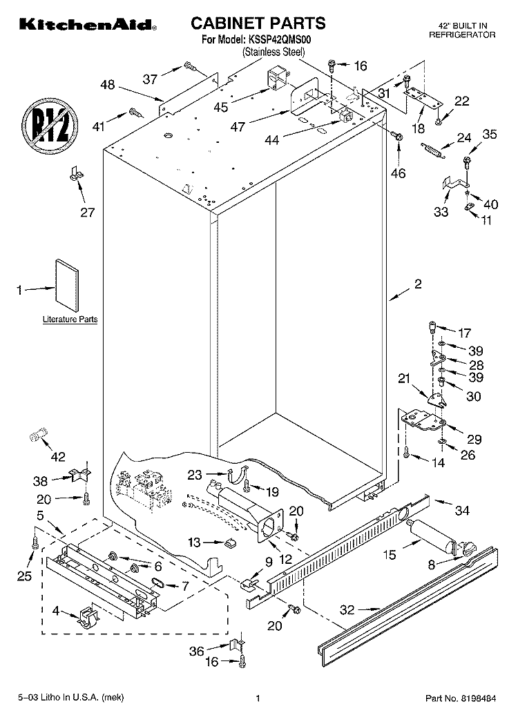 CABINET PARTS Diagram and Parts List for KSSP42QMS00  KitchenAid Refrigerator