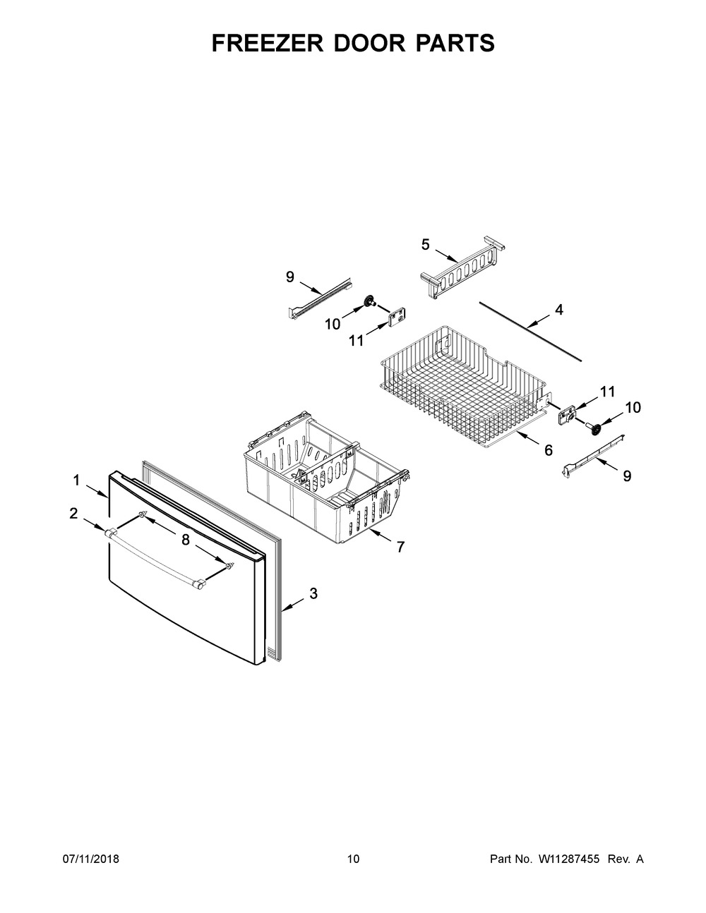 Freezer Door Parts Diagram and Parts List for IX7DDEXGZ002  Whirlpool Refrigerator