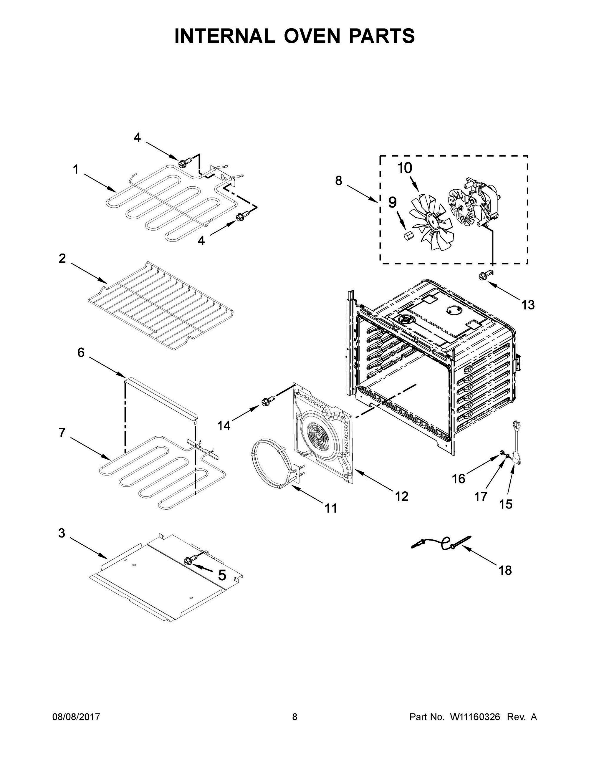 05 - INTERNAL OVEN PARTS Diagram and Parts List for WOSA2EC0HZ00  Whirlpool Wall Oven
