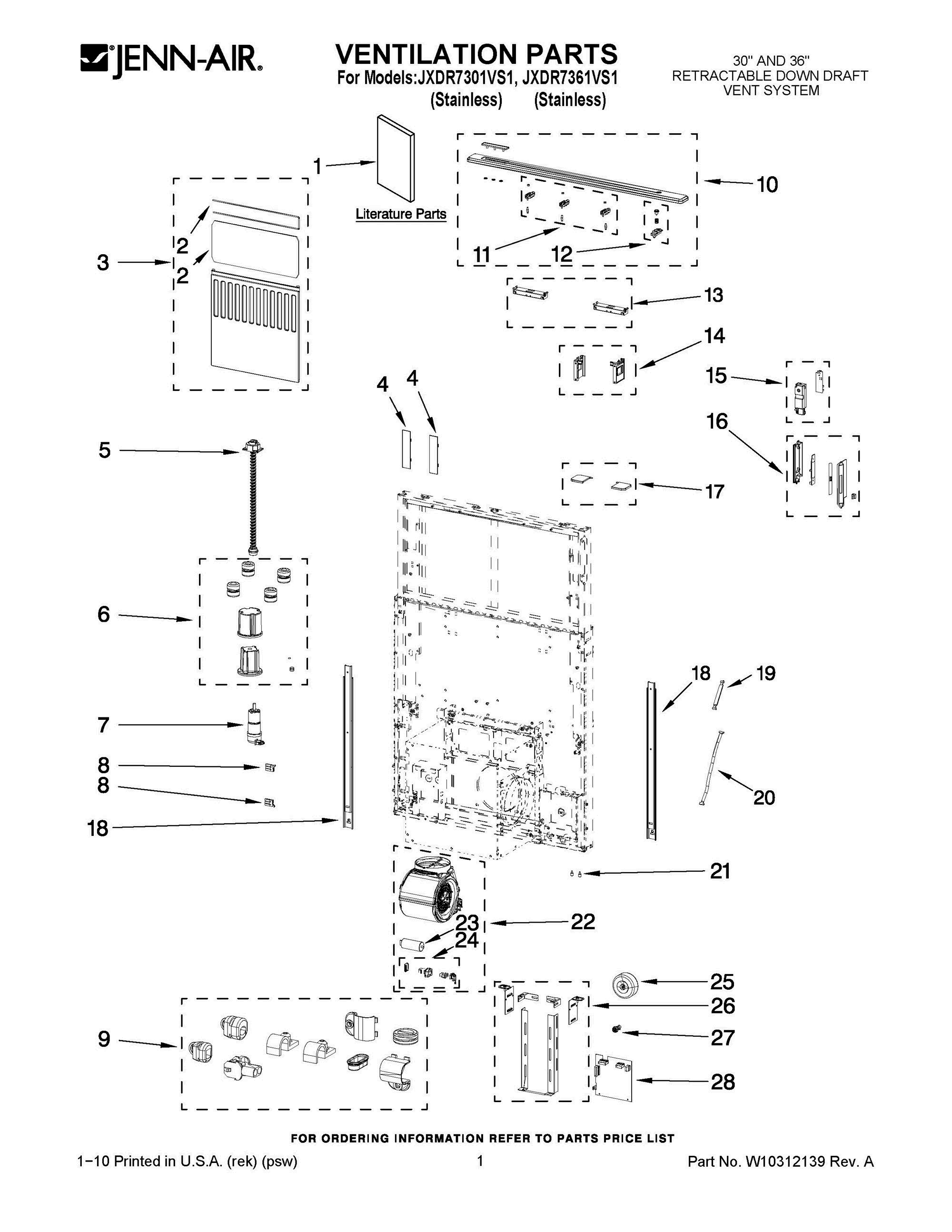 01 - VENTILATION PARTS Diagram and Parts List for JXDR7301VS1  Whirlpool Range Hood