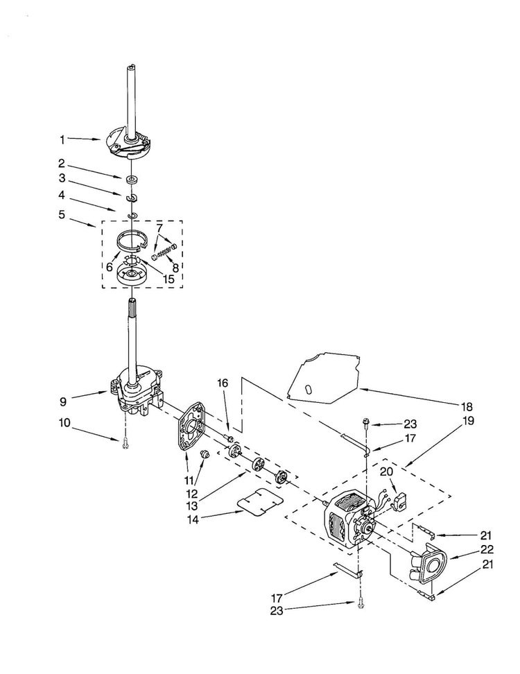 Brake/clutch/gearcase/motor/pump Diagram and Parts List for LSR5132JQ1  Whirlpool Washer