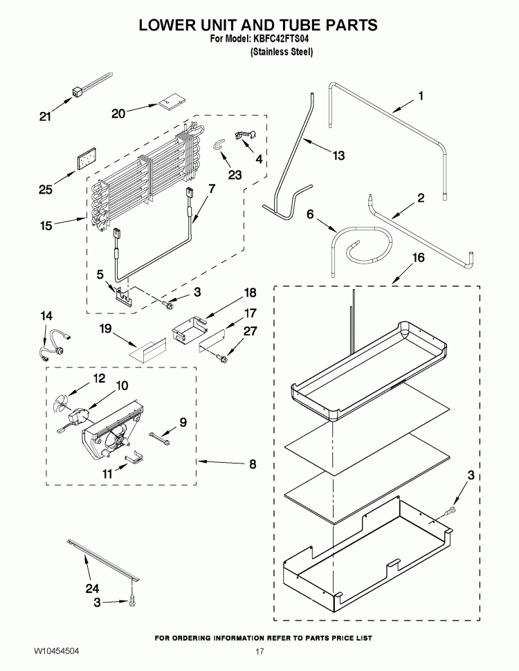 LOWER UNIT AND TUBE PARTS Diagram and Parts List for KBFC42FTS04  KitchenAid Refrigerator