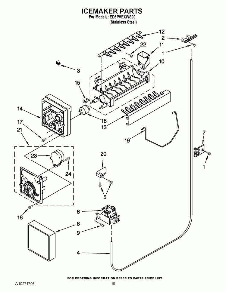ICEMAKER PARTS Diagram and Parts List for ED5PVEXWS00  Whirlpool Refrigerator